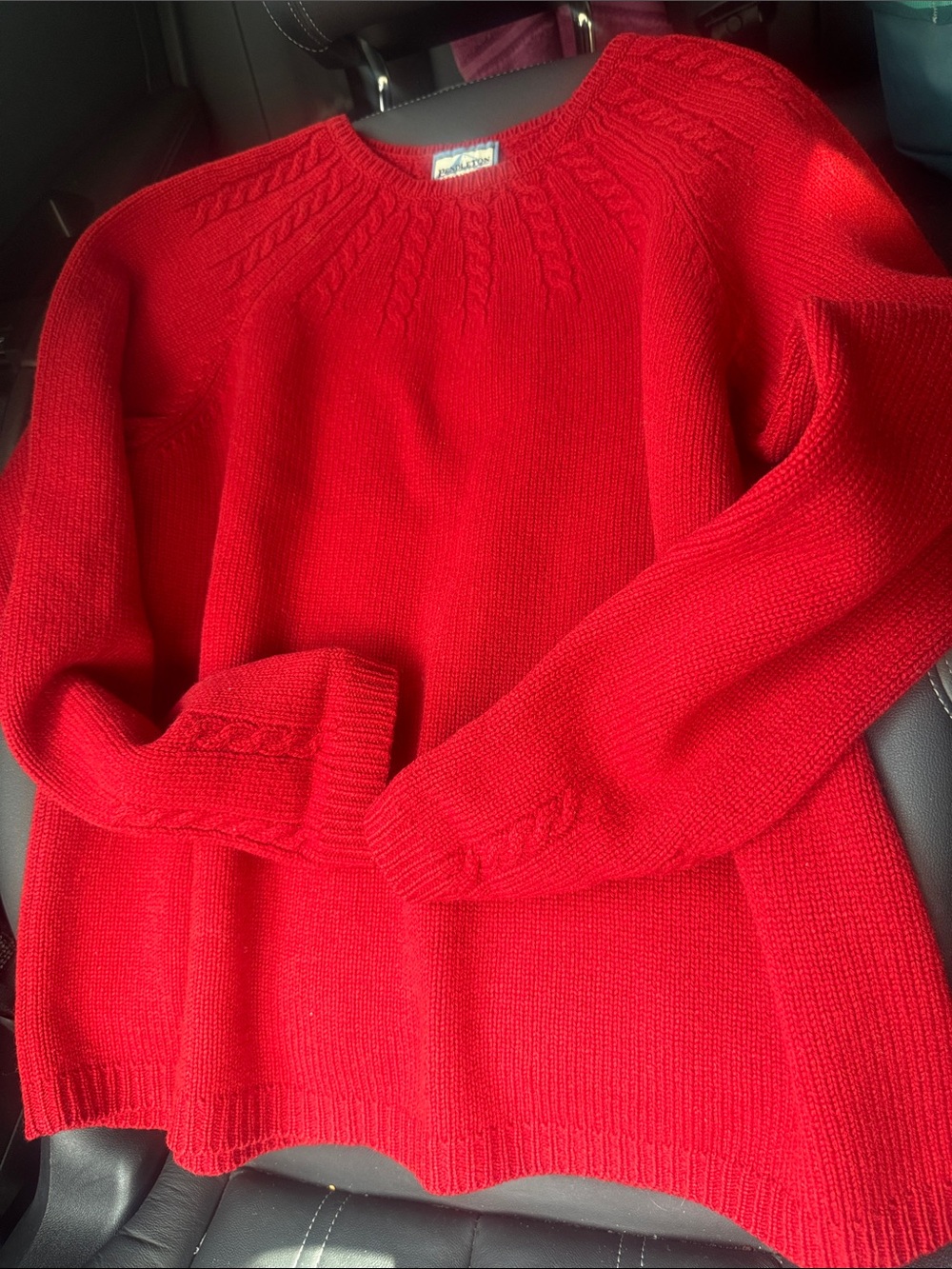 Pendleton Women's Bright Red Cable-Yoke Wool Pullover